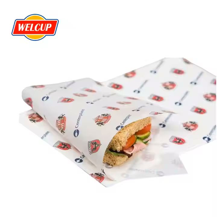 Hot Selling Sandwich Burger Wax Wrap Paper Custom Logo Greaseproof Hamburger Food Safe Grade Packagi
