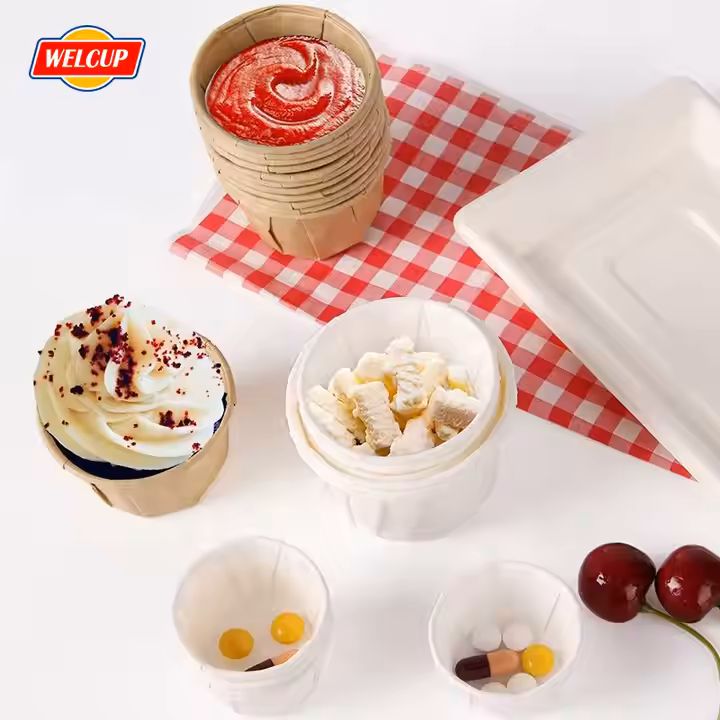 Disposable Eco-friendly Compostable Salad Dressing Sauce Portion Baking Cup Take Awawy Cup Waxed Pap