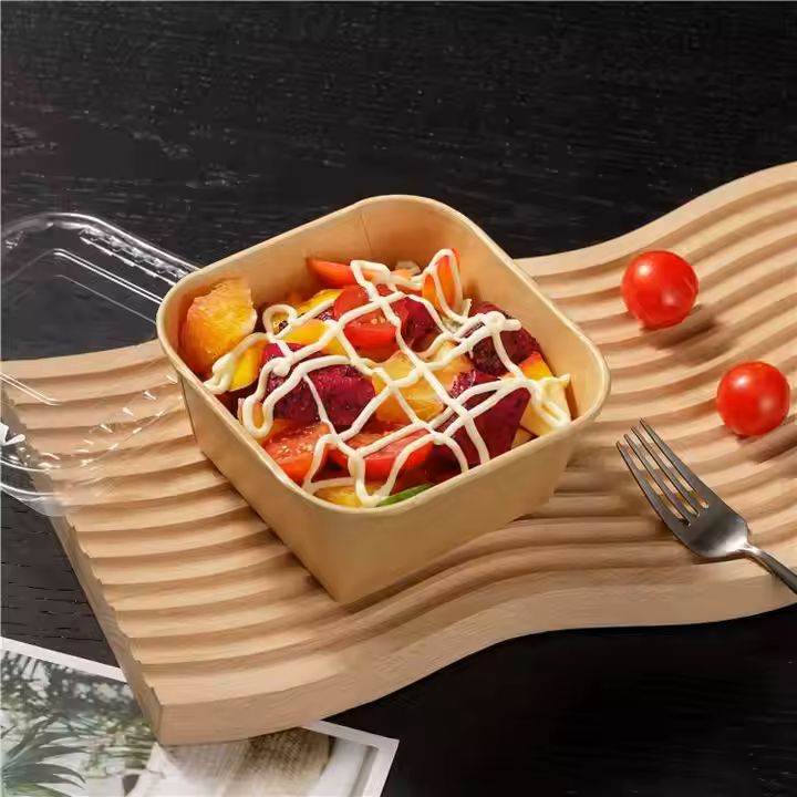Wholesale Paper Bowl Custom Printed Logo Disposable Takeout Kraft Paper Sushi Tray with Antifog Rpet