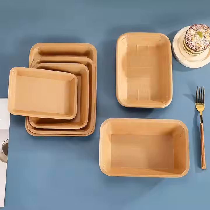 Disposable Kraft Paper Tray for Serving Rectangular Barbecue Kebabs French Fries Hot Dog Sushi Bread
