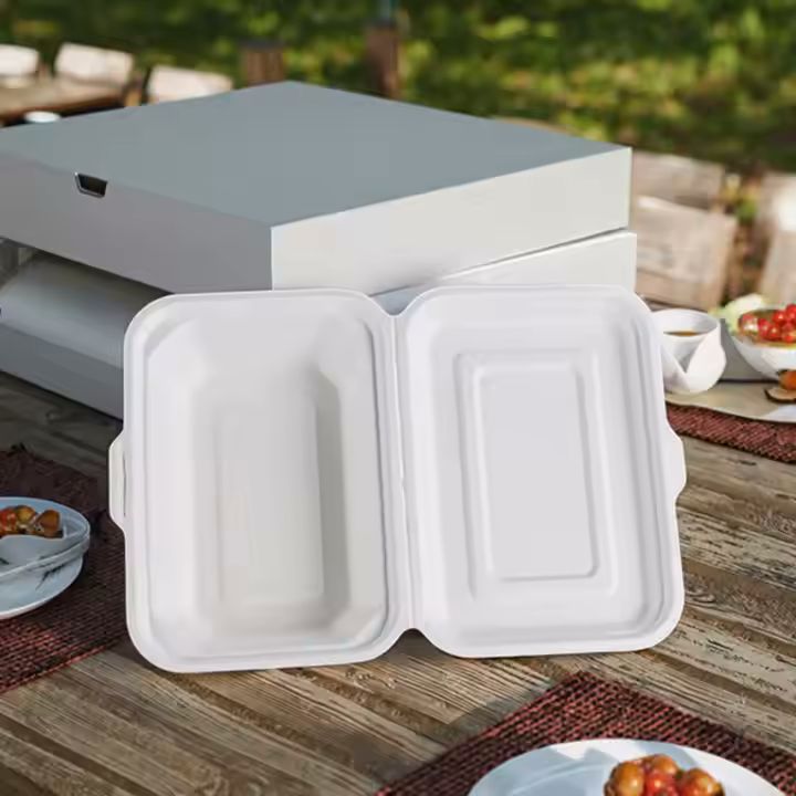 Custom Logo Disposable Rectangular Sugarcane Pulp Meal Box UV Biodegradable Paper Takeout Lunch Box 