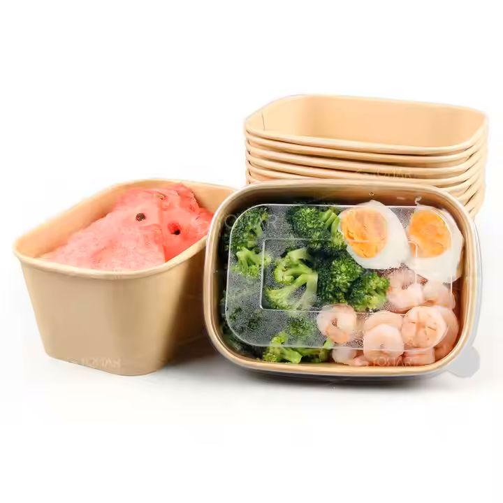 Customizable Disposable Biodegradable Oval Kraft Paper Box for Fruit Salad Takeaway Packaging Oil Le