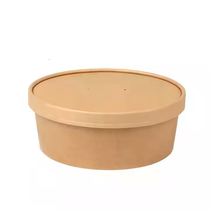 Factory Customized Biodegradable Food Grade Disposable Cowhide Salad Bowl Takeaway Packing Box Embos