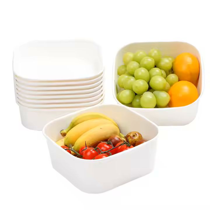 Customized 1000ml White Bowl with Lid Square Kraft Food Grade Paper Box Disposable Takeaway Packing 