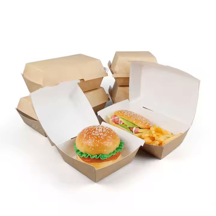 Kraft Paper Disposable Food Packaging Box Biodegradable Moisture Resistant Folding Free Burger Squar