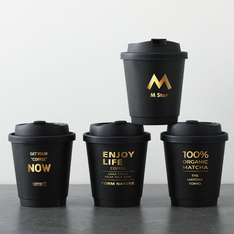 Custom Logo Gold Foil Stamping Black Double Wall Paper Cup Soft Touch Eco-Friendly Disposable Hot Co