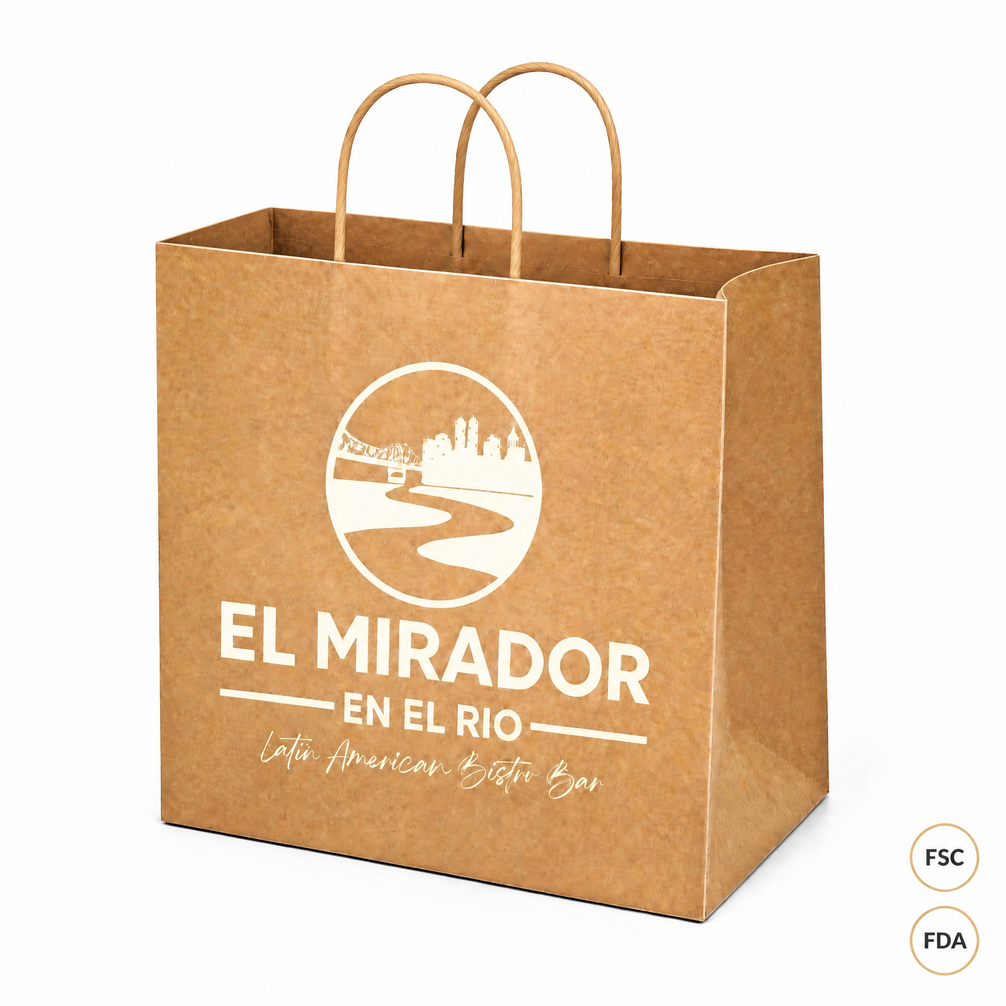 OEM Custom Logo Printing Kraft Paper Carry Bags Flat Rope Handle Takeout Food Packaging Retail Shopp