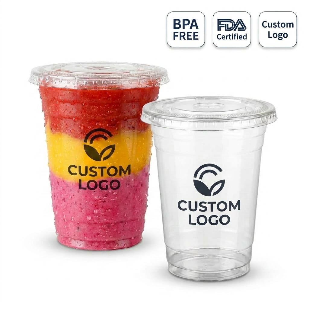 Custom Logo Disposable PET Plastic Cups 8oz-24oz Full Series Wholesale Clear Cold Drink Cups for Cof