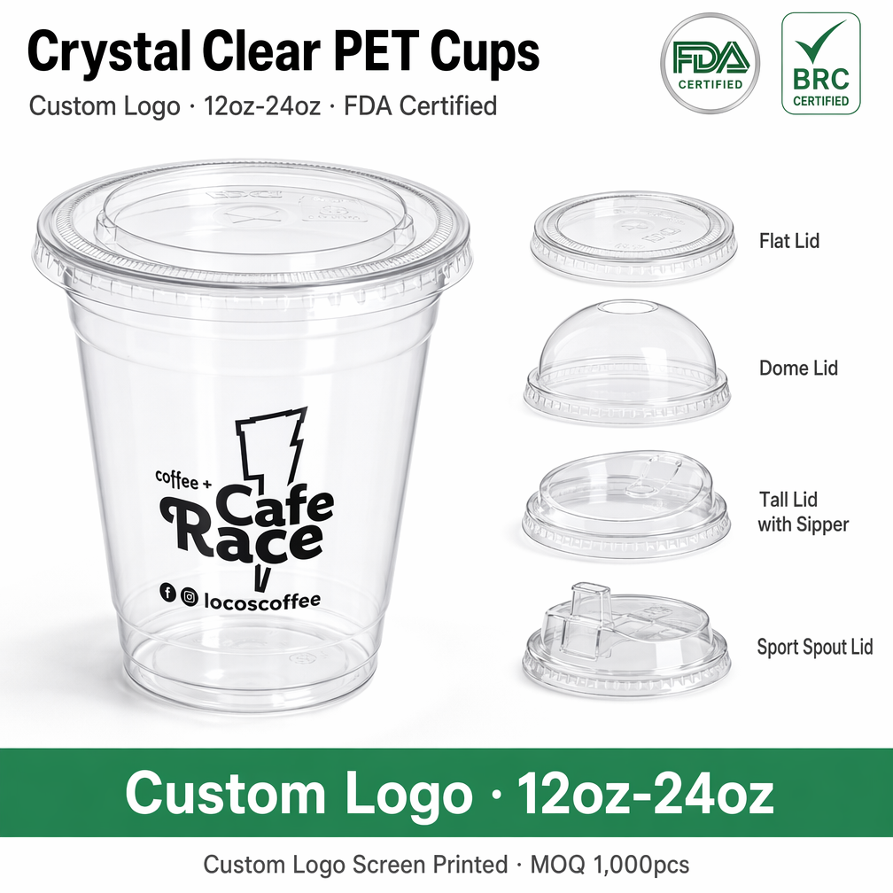 Custom Printed Clear PET Plastic Cup 98mm 12oz 16oz 20oz 24oz Disposable Iced Coffee Drink Cups With