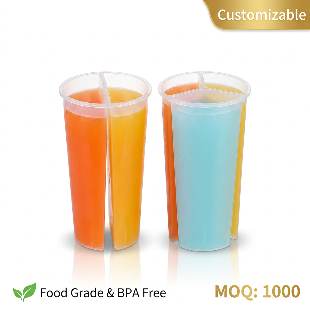 Wholesale 24oz Heart Shaped Split Cup Disposable 2 Compartment Plastic Boba Tea Twin Cups for Couple