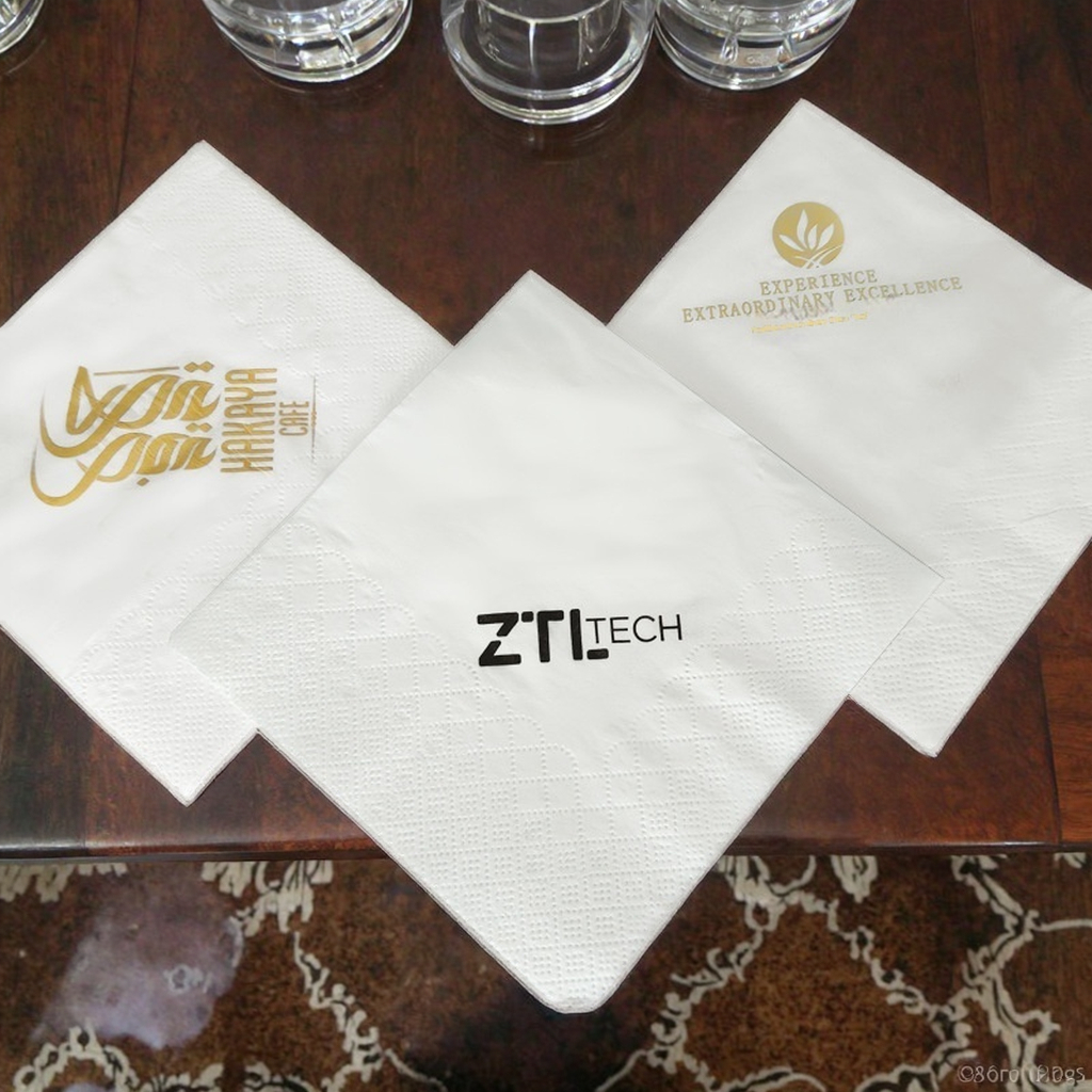 WELCOTECH Custom Printed Disposable Napkins 2-Ply Logo Soft Cocktail Napkins Folded Bag Style Servie
