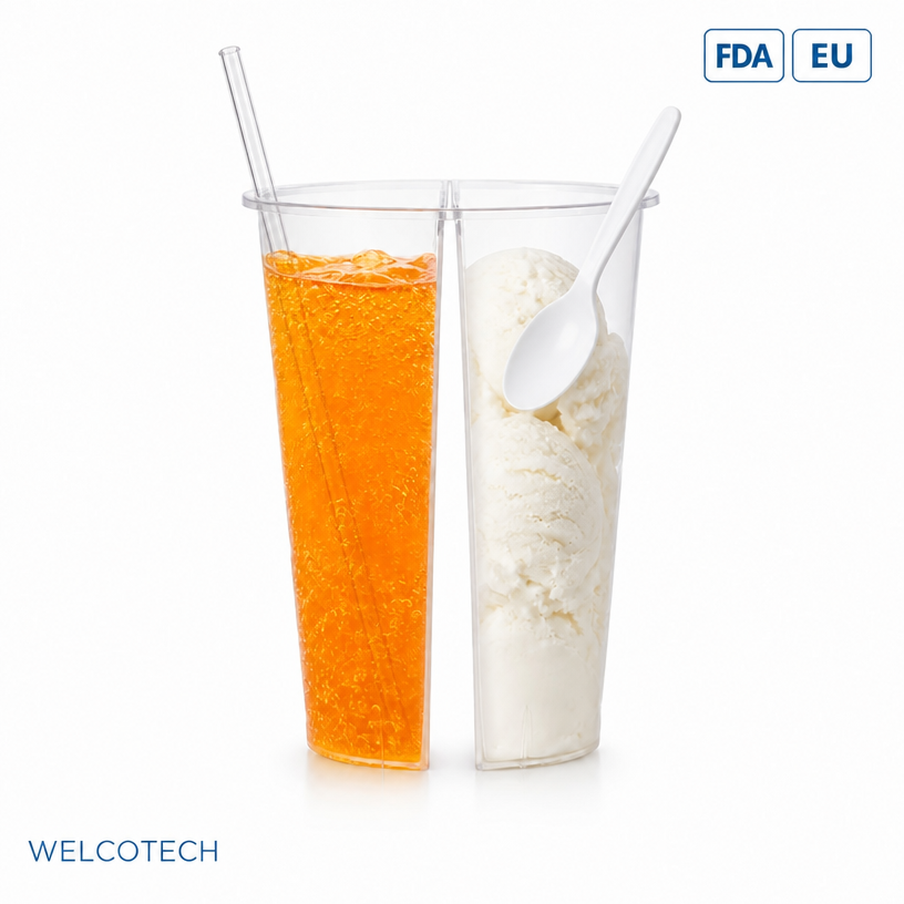 Custom 16oz Disposable PP Plastic Cup with Dividers Clear Compartment Cup for Ice Cream Coffee Cold