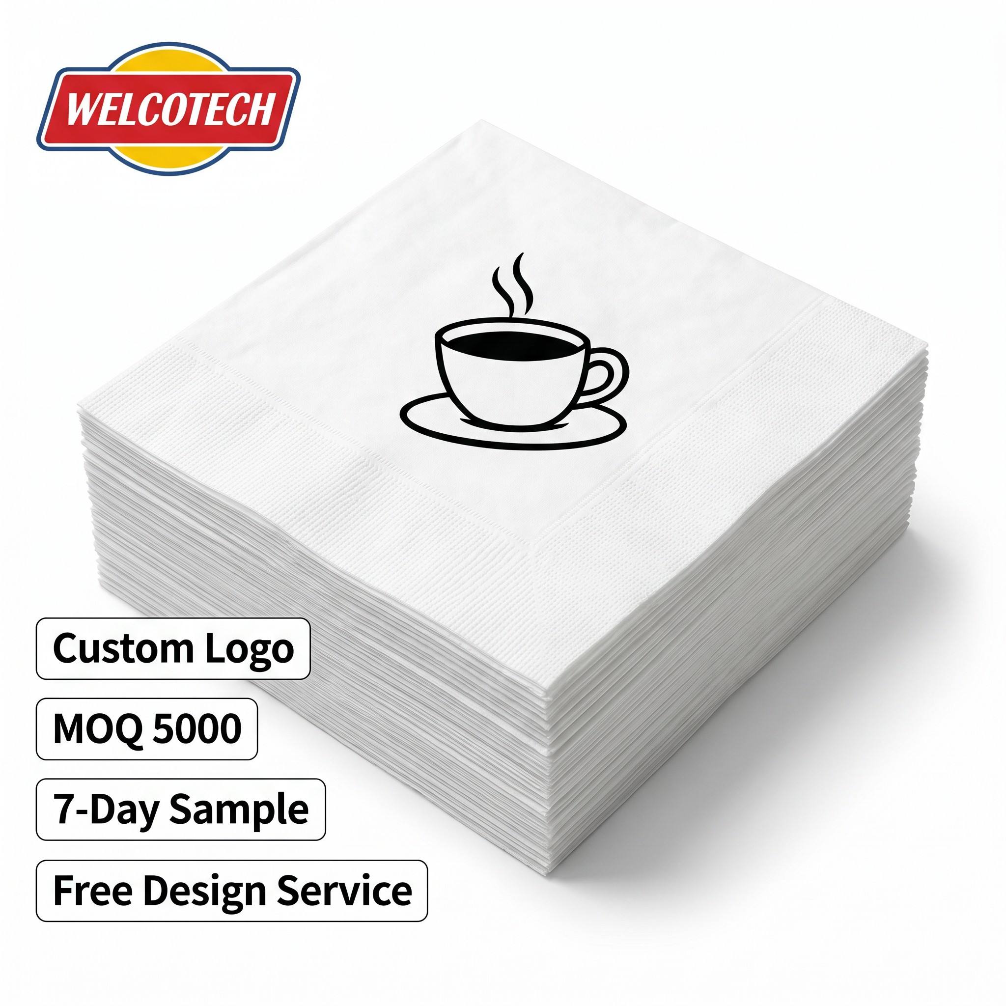 Custom 2-Ply White Printed Disposable Napkins, Dinner & Cocktail Beverage Napkins with Logo Desi